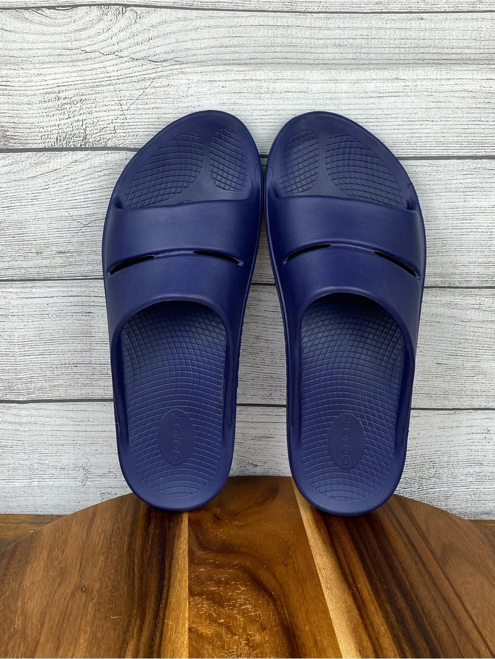 OOFOS OOahh Slide Sandals Comfort Recovery Navy Blue Men’s Shoe Size 14